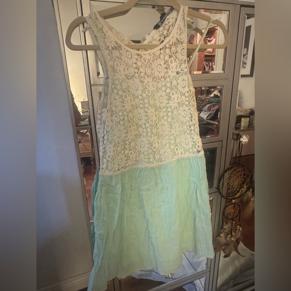Zara Cream Lace and Mint Midi Dress